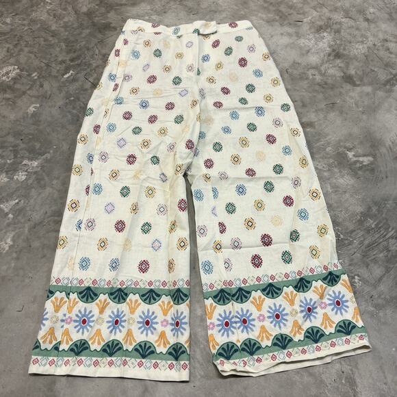 Maison D'Amelie Wide Leg Pants Women Aztec Pattern Full Length Size Medium Linen - Picture 1 of 8